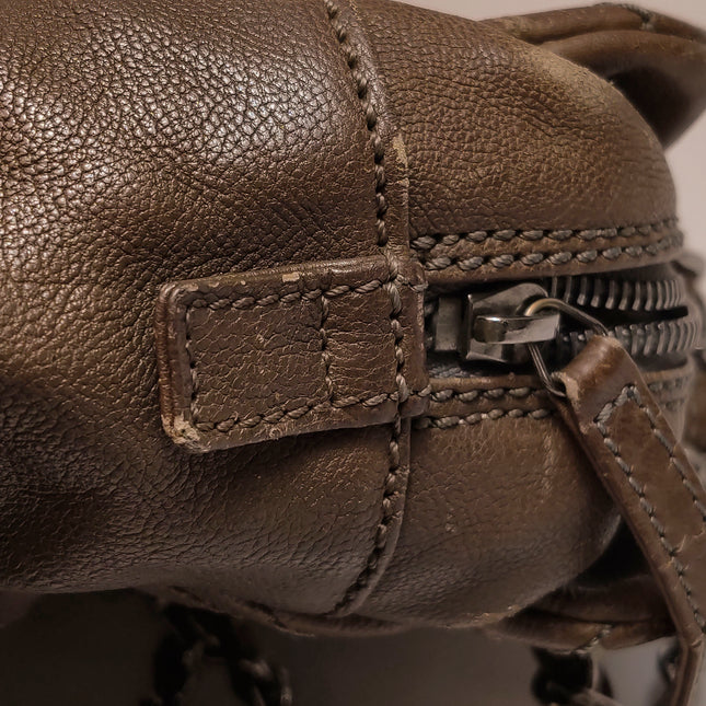 Chanel Brown Diamond Stitch Tote Calfskin Leather Zipper Bowler 2005-2006
