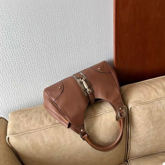 Gucci Piston Lock Brown Bardot Small Vintage Handbag
