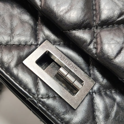 Chanel 2.55 Black Shiny Calfskin leather Tote Bag