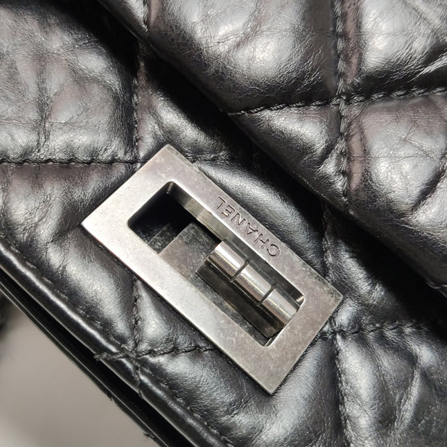 Chanel 2.55 Black Shiny Calfskin leather Tote Bag