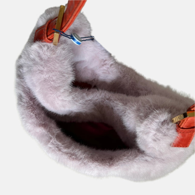 Fendi Baguette Soft Fluffy Shoulder Bag Pink and Orange Leather