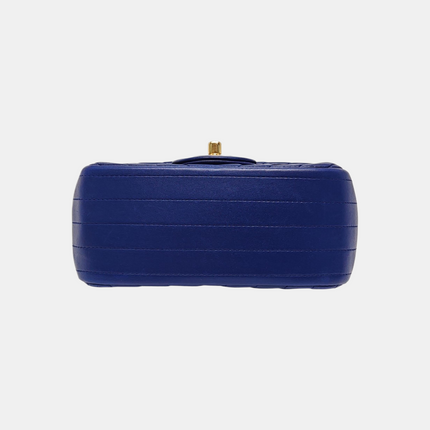 Chanel Classic Flap Mini Square Chevron Stitching Blue Lambskin Gold Hardware Crossbody Bag