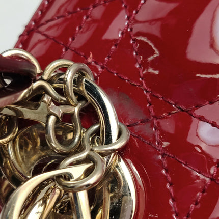 Lady Dior Mini 2019 Red Patent Leather Gold-tone Chain Strap