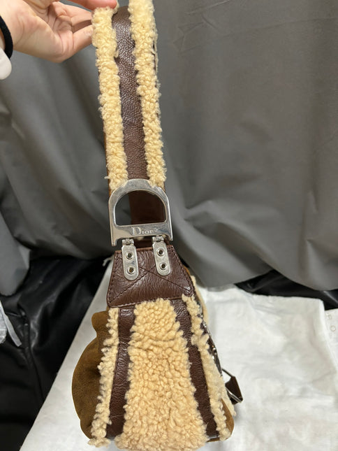 Dior Flight Medium Shoulder Bag Tan Brown Shearling