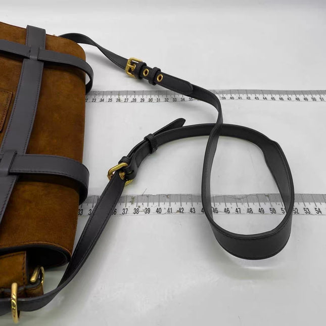 Fendi Baguette Brown Suede Leather Large Baguette Cage Removable Leather Belts