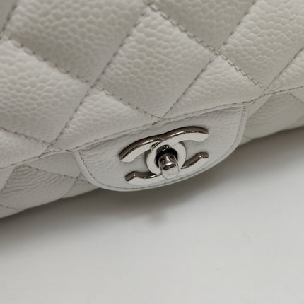 Chanel Classic Flap Medium 2008 White Caviar Leather Silver Hardware