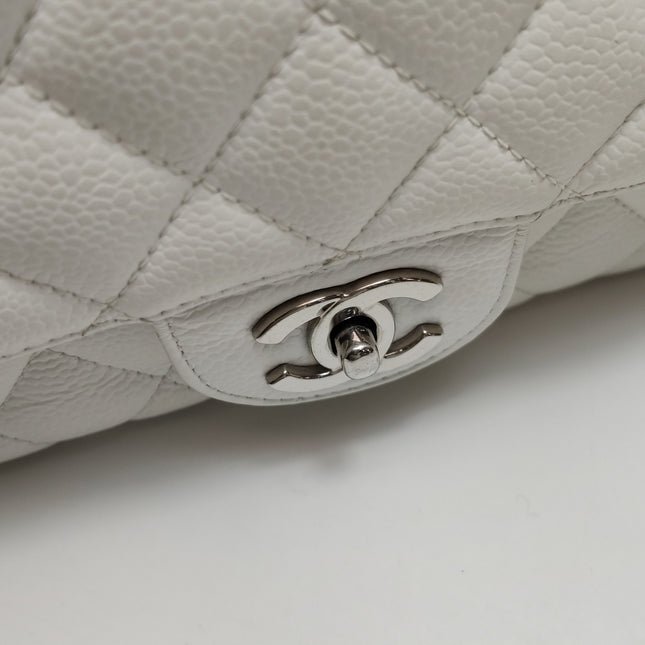 Chanel Classic Flap Medium 2008 White Caviar Leather Silver Hardware