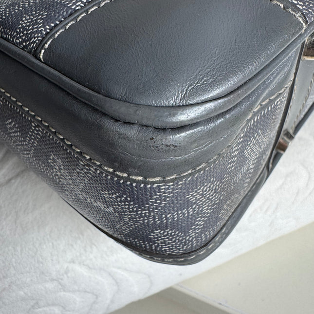 Goyard Ambassade Document Case Small 35cm Handbag Grey Canvas Leather Silver Hardware
