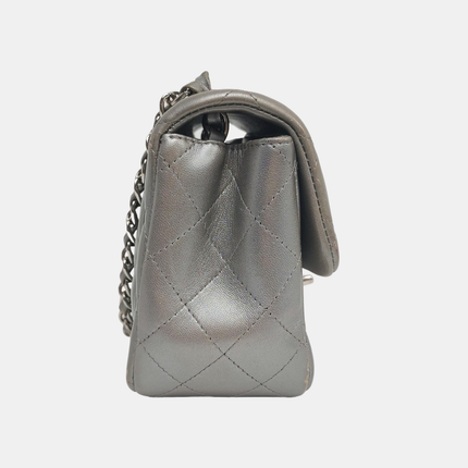 Chanel Classic Flap Mini Square Silver Lambskin Leather