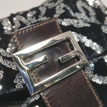 FENDI Baguette White Heart Shaped Sequin Black Shoulder Bag