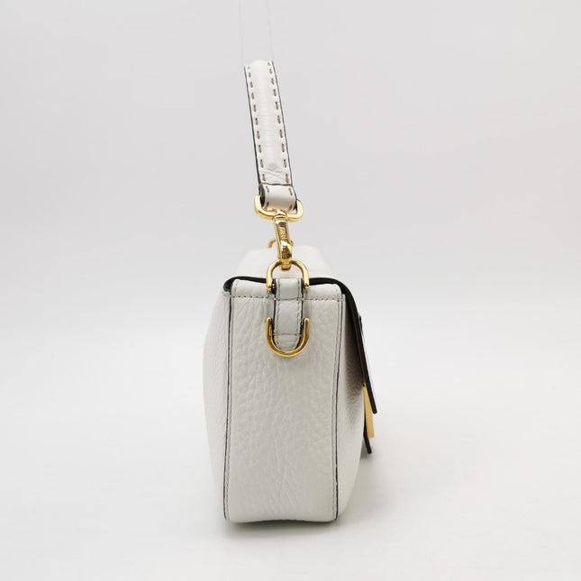 Fendi Baguette Selleria Medium White Calfskin Leather Crossbody Bag