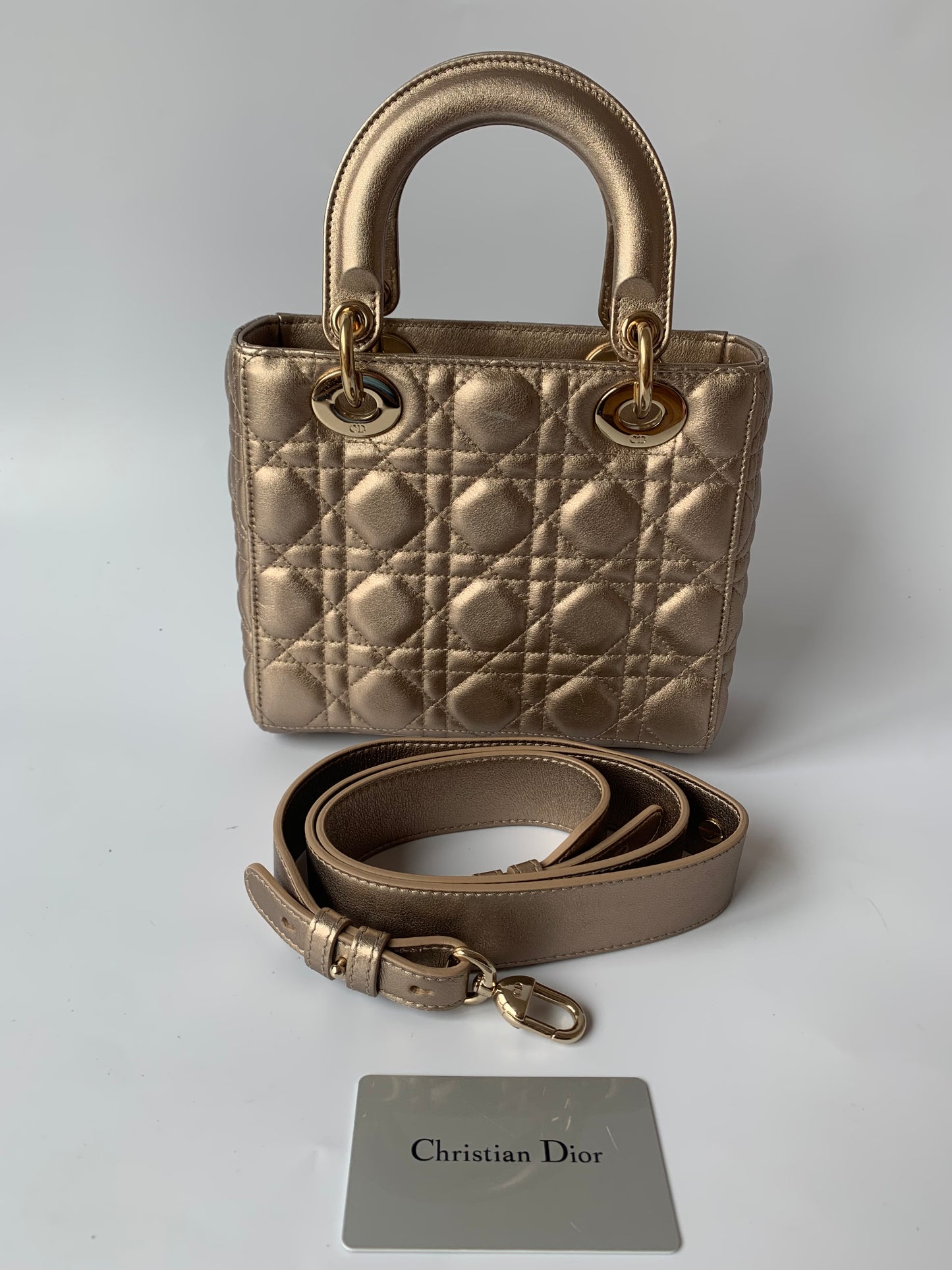 Sold Lady Dior ABCdior Small Champagne Gold and Metallic Cannage Lambskin Handbag