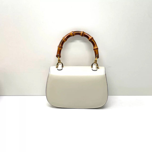 Gucci Bamboo 1947 Top Handle Bag Small White Box Leather Canvas Strap