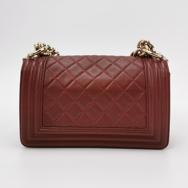 Chanel Le Boy Small Burgundy Lambskin Leather Antiqued Gold Hardware