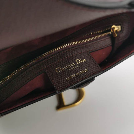 Sold Dior Saddle Medium 2018 Burgundy Brown Grained Leather Handbag