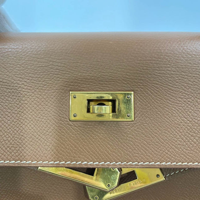 Hermes Kelly 32 Sellier Gold Epsom Leather Gold HW Double Ring 2002