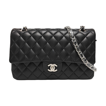 Chanel Timeless Classic Flap Medium 2009 Black Lambskin Leather Silver Hardware