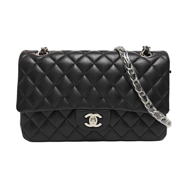 Chanel Timeless Classic Flap Medium 2009 Black Lambskin Leather Silver Hardware