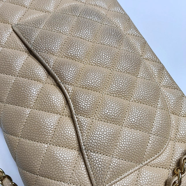 Chanel Timeless Classic Flap Medium Beige Caviar Leather Gold Hardware