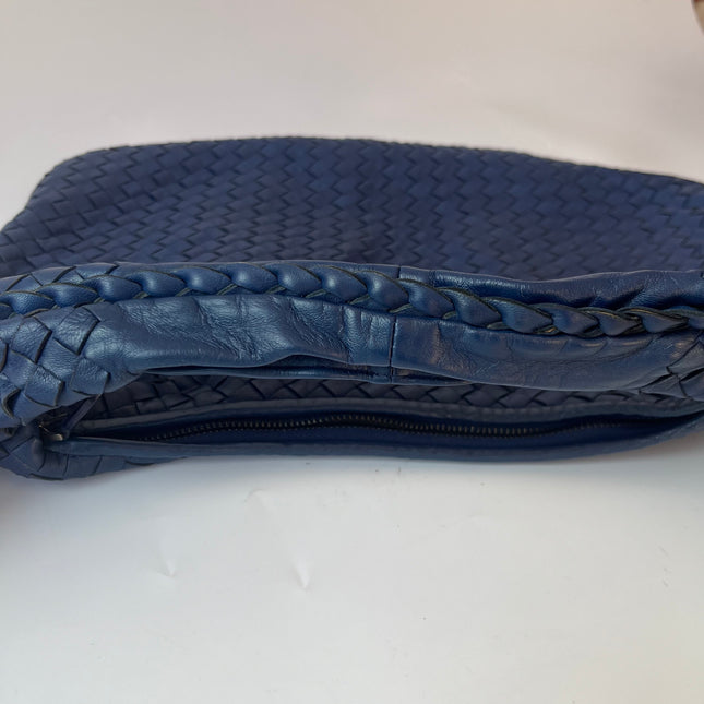 Sold Bottega Veneta Veneta Hobo Medium Navy Intrecciato Leather Bag