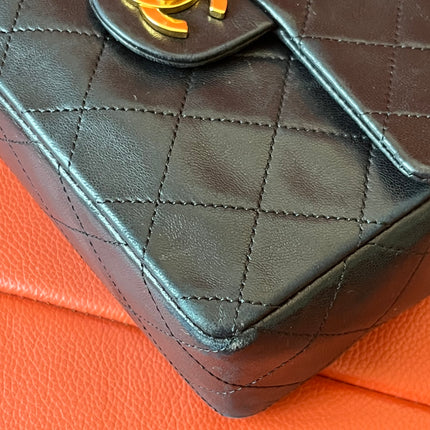 Chanel Vintage Classic Flap Mini Square Black Lambskin 24k Gold HW, 1989-1991