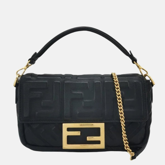 Fendi Baguette Mini Black Nappa Leather Crossbody Bag-Luxbags