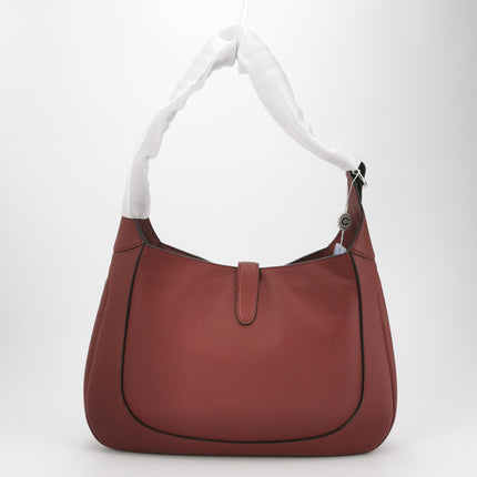Gucci Jackie 1961 Burgundy Large Pebbled Leather Shoulder Bag with Strap