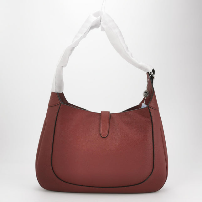 Gucci Jackie 1961 Burgundy Large Pebbled Leather Shoulder Bag with Strap