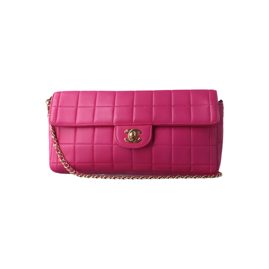 Chanel East West Chocolate Bar Fuchsia Pink Leather 24k Gold hardware-Luxbags