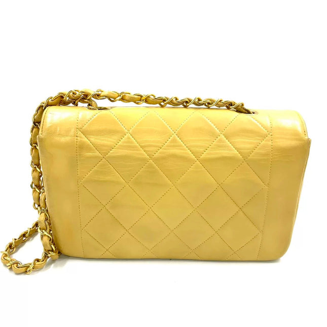 Chanel Diana CC Flap Bag Small Vintage Yellow Lambskin Leather with 24k Gold HW, 1991-1994