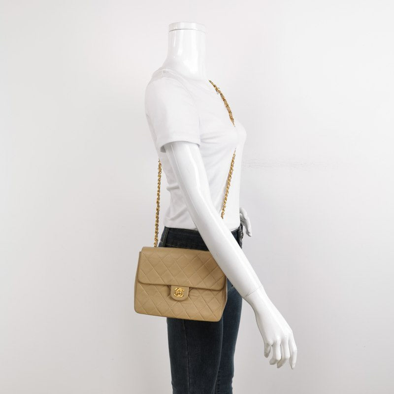 Chanel Vintage Classic Flap Mini Square Beige Lambskin 24k Gold HW, 1989-1991