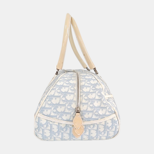 Dior No. 1 Rasta Trotter Bowling Bag Blue Oblique Canvas White Patent Leather