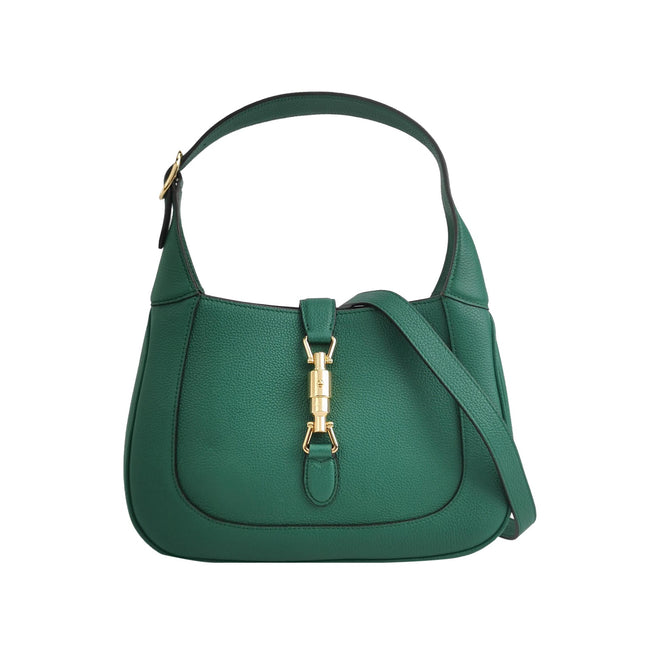 Gucci Jackie 1961 Green Grained Leather Bag Small with Adjustable Strap
