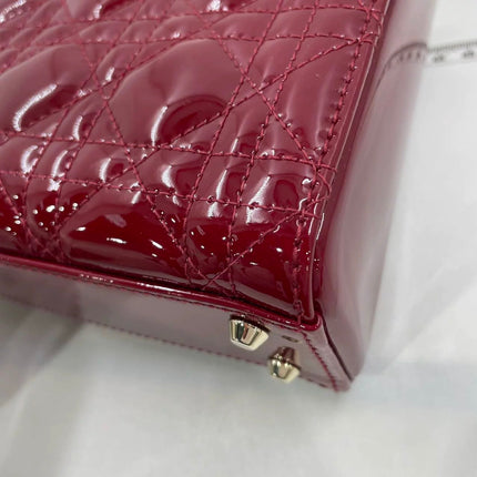 Lady Dior Mini Handbag 2021 Burgundy Red Patent Leather Gold-tone Chain Strap