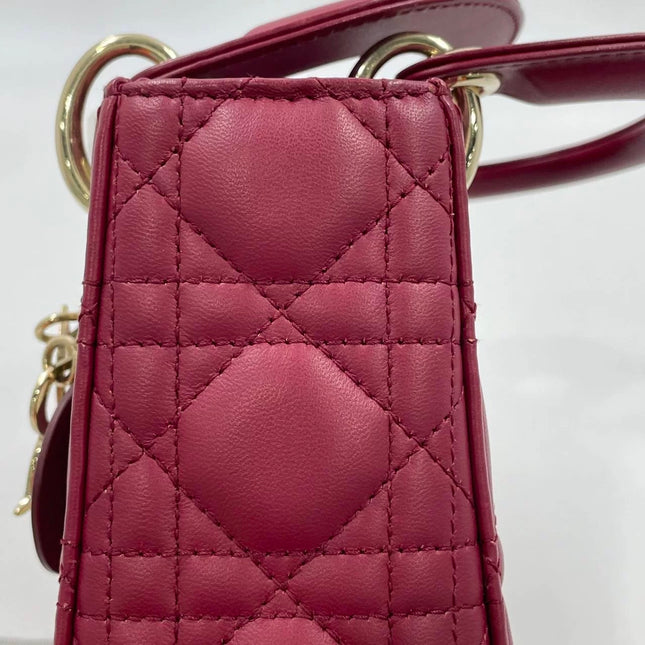 Lady Dior Mini 2020 Dark Red Lambskin Leather Gold HW Chain Strap