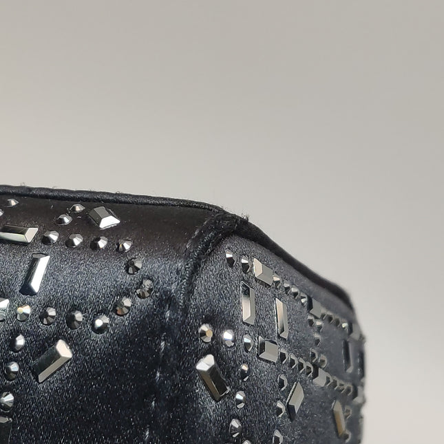 Lady Dior Mini Black Silk with Crystals Silver Hardware