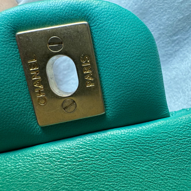 Chanel Classic Flap Mini 2018 Turquoise Blue Green Lambskin Leather Gold Hardware