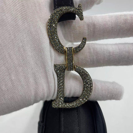 Dior Saddle Mini Silk Handbag Black with crystals