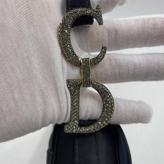 Dior Saddle Mini Silk Handbag Black with crystals