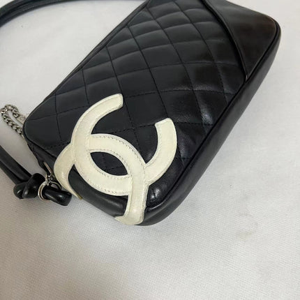 Chanel Cambon Clutch Black Leather White Logo