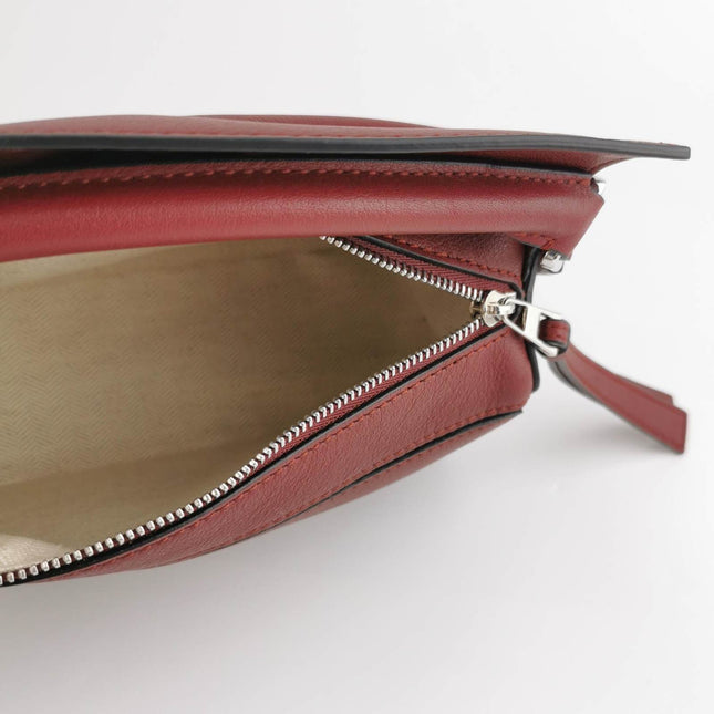 Sold Loewe Puzzle Mini Burgundy Calfskin Leather Crossbody Bag