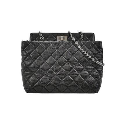 Chanel 2.55 Black Shiny Calfskin leather Tote Bag-Luxbags