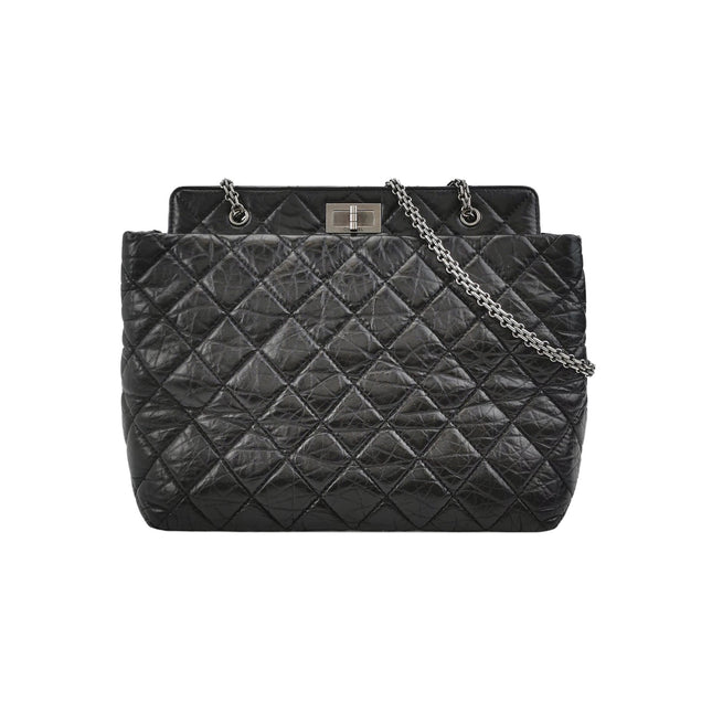 Chanel 2.55 Black Shiny Calfskin leather Tote Bag-Luxbags