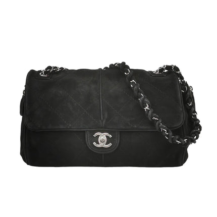 Chanel Nubuck Suede Darjeeling Flap Bag Ultimate Stitch Black Jumbo Bag