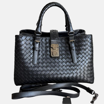 Bottega Veneta Roma Handbag Intrecciato Nappa Leather Black Small 30cm-Luxbags