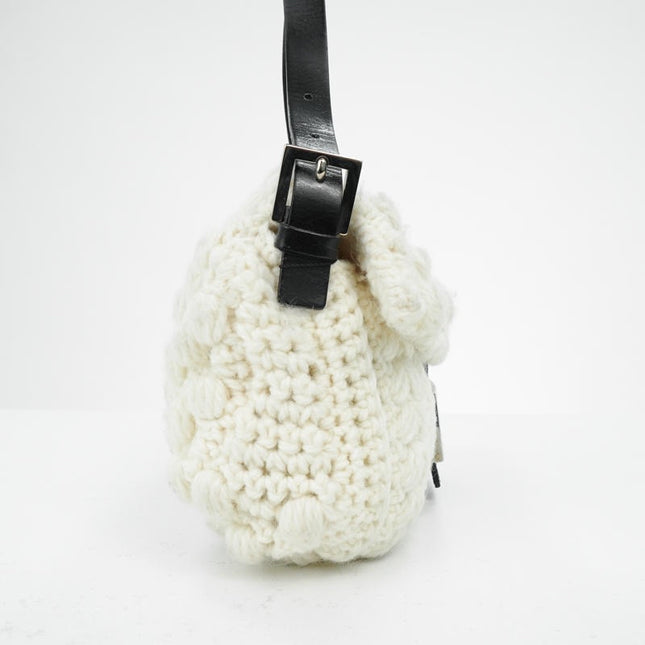 Sold Fendi Baguette Bag White Wool Pompom Shoulder Bag