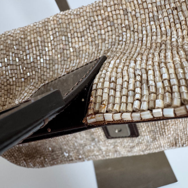 Fendi Baguette Vintage Shoulder bag with Glitter Beige Beads