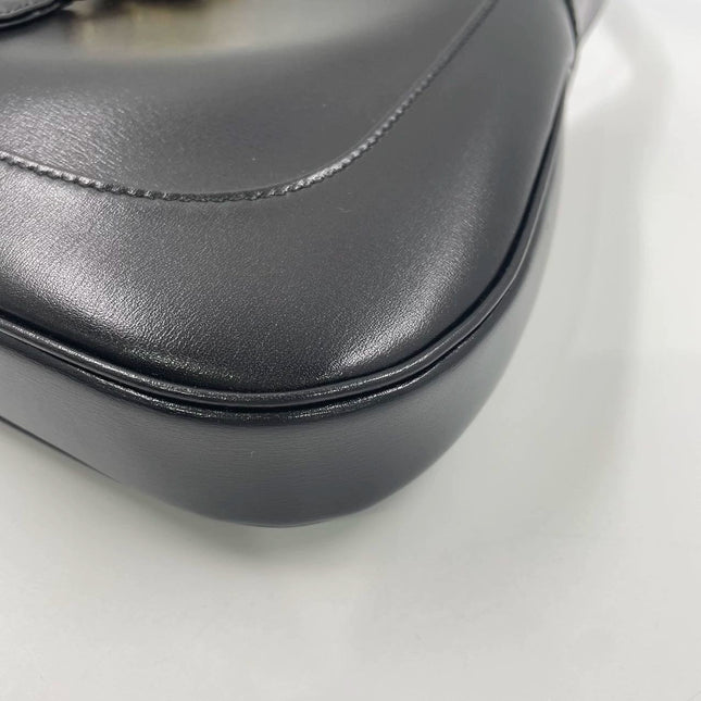 Gucci Jackie 1961 Black Leather Bag Small Piston Lock With Strap
