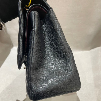 Chanel Classic Flap Jumbo 2012 Black Caviar Leather Double Flap Gold Hardware