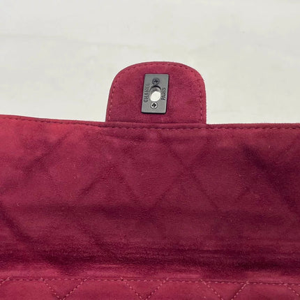Chanel Vintage Shoulder Bag Burgundy Suede Leather Gunmetal Hardware 2000-02